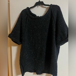 Free People Black Textured Short Sleeve Sweater